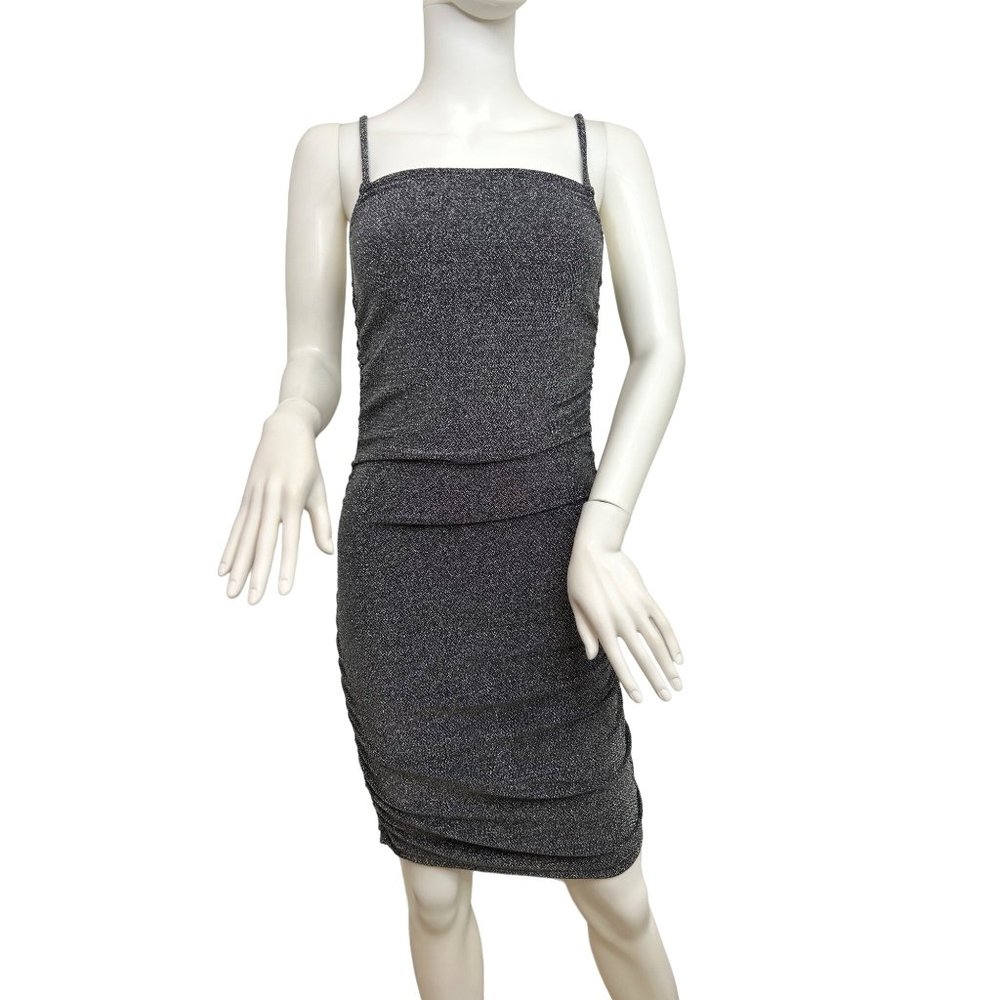 H&M Divided Women’s Dress S Black Silver Metallic Bodycon Spaghetti Straps Above
